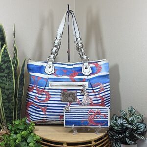 Coach Poppy Nautical Stripe Tote and Matching Wallet
